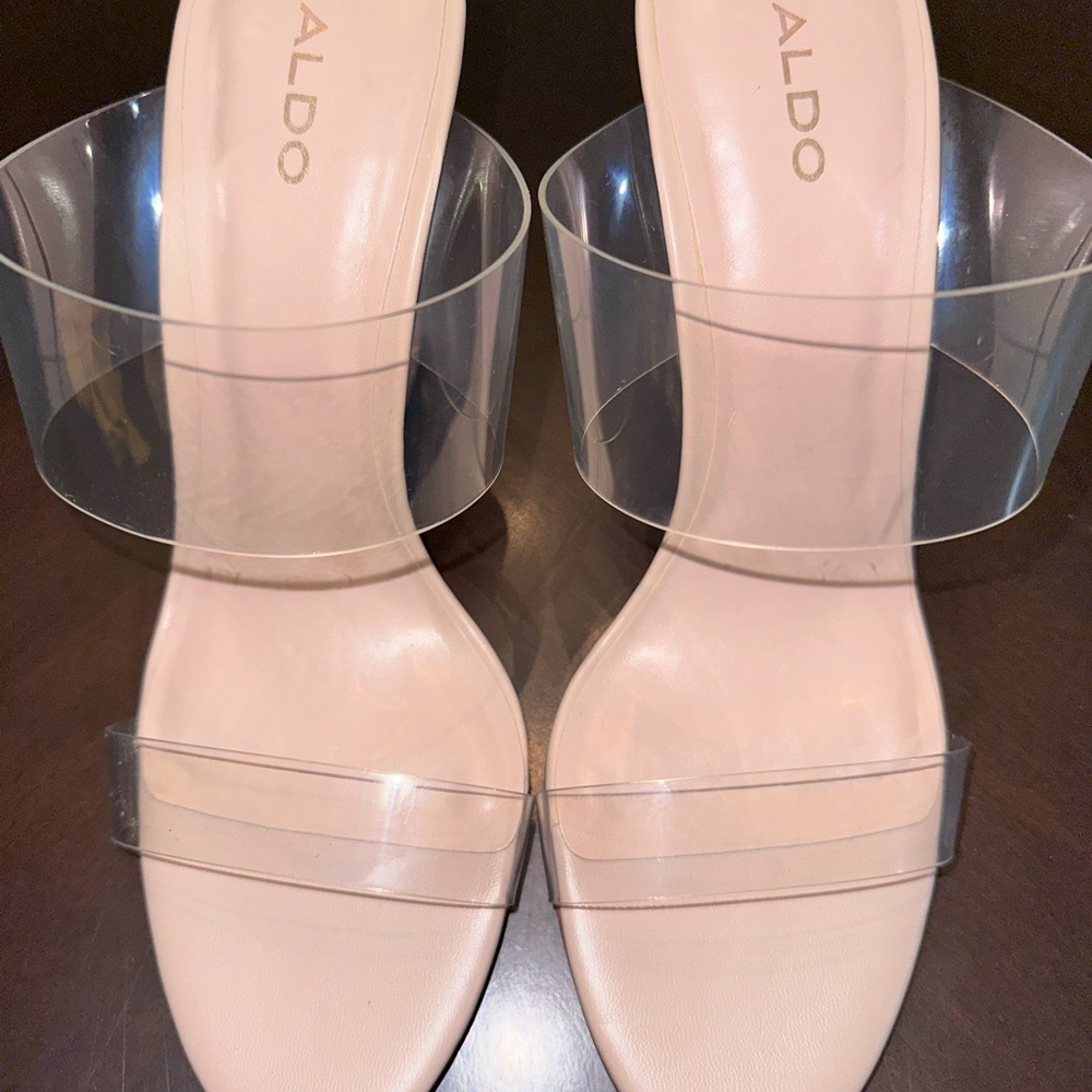 ALDO Nude/Clear 4.5 inch wedge